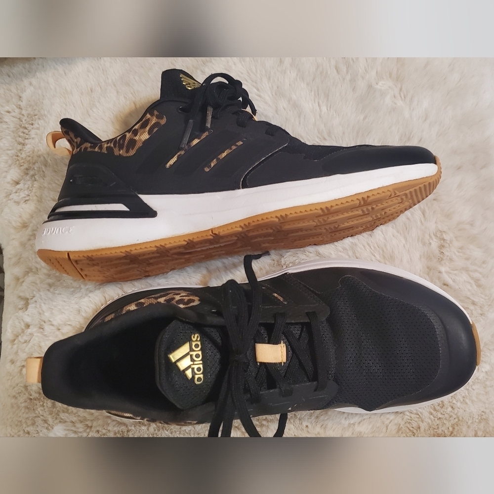 Adidas Rapidasport Running Shoes. Black and Leopard Print Sneakers. Sz 5 - Picture 8 of 9
